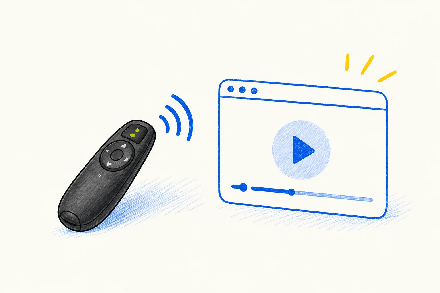presenter-web-illustration Illustration af en presenter, der styrer en video i en browser.